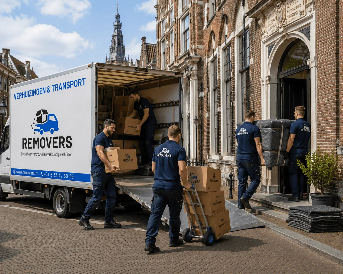 Removers verhuizers aan het werk bij een verhuizing in Dokkum