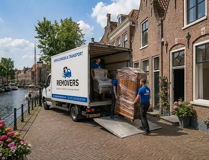 Het Removers verhuisteam aan het werk in Oosterwolde, Friesland